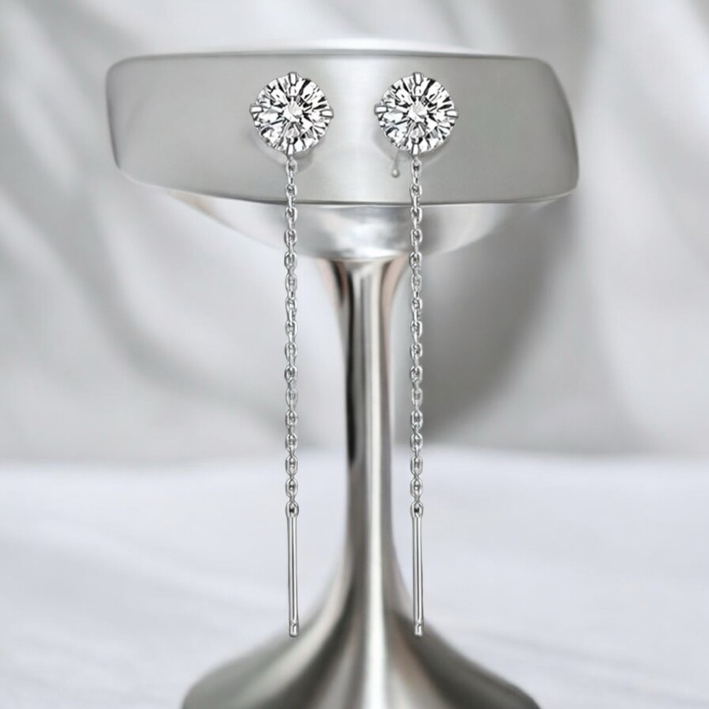 Iced Bling CZ S925 Sterling Silver Water drop threader earrings. New.